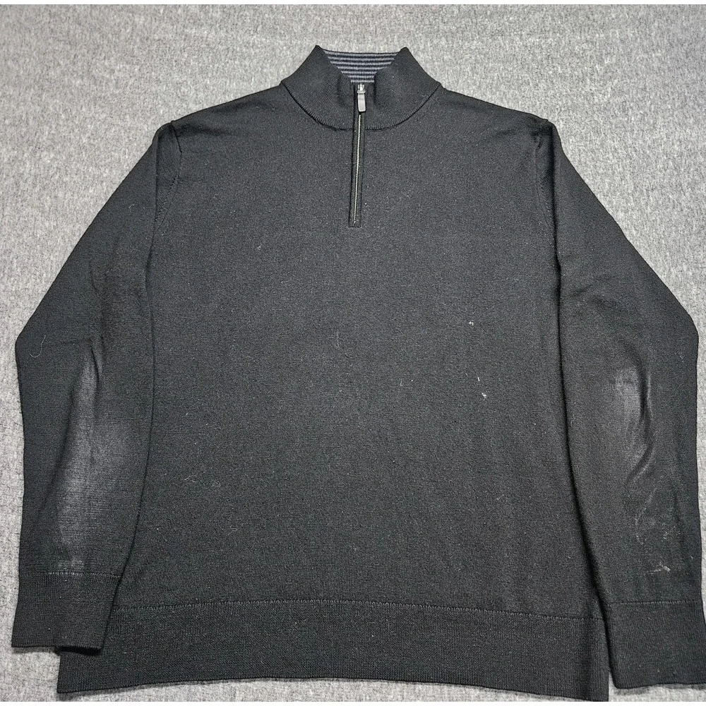 UNTUCKit Belguardo Sweater Mens Large Black Stripe Merino Wool Quarter Zip